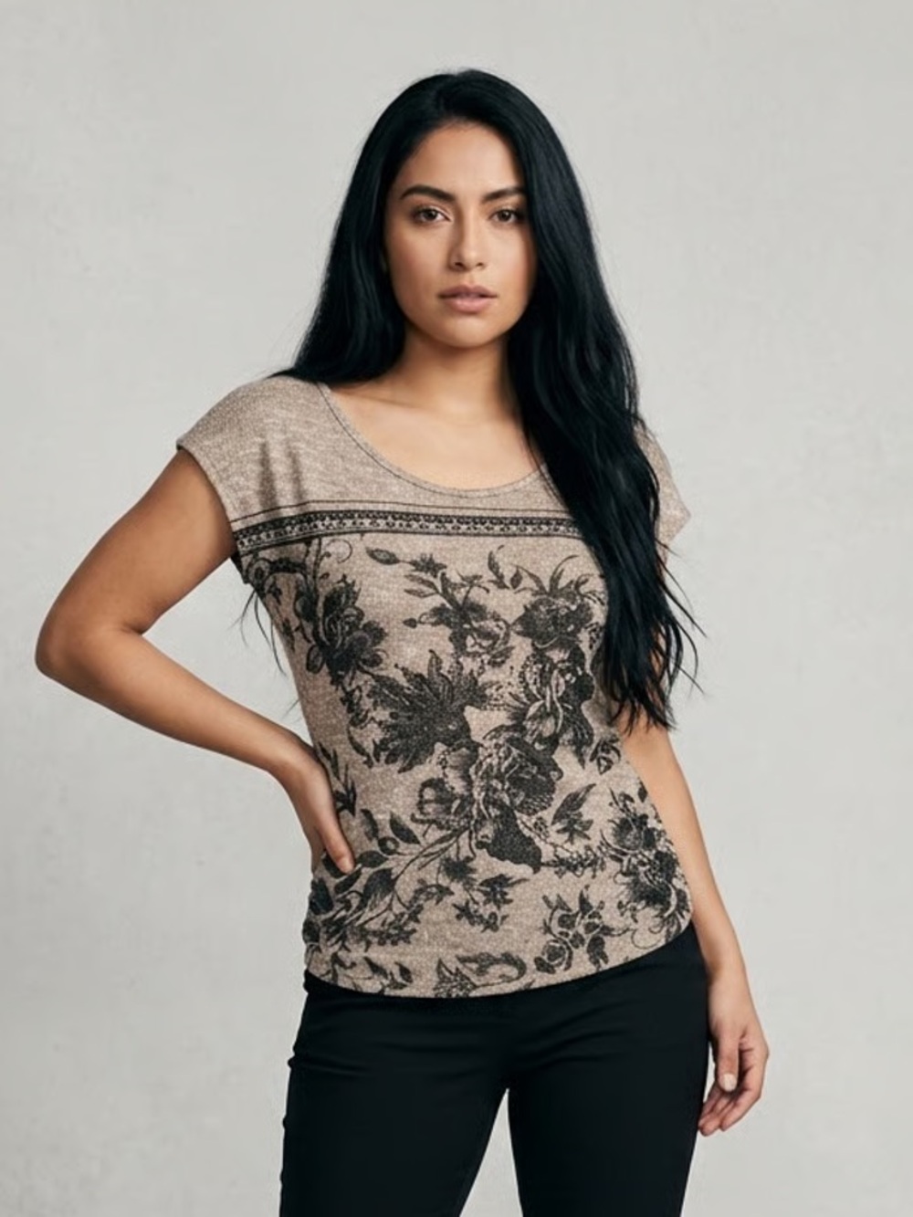 AGENDA | Floral Boat Neck Short Sleeve Sweater Sz SP